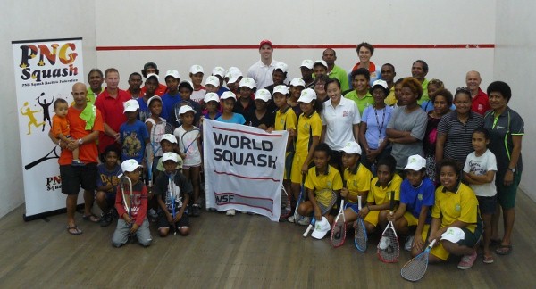 The WSF team pictured with participants and members of PNG Squash